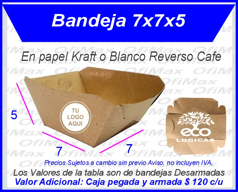 bandejas de carton ecologicas para comidas rapidas 7x7x5, Bogota, Colombia